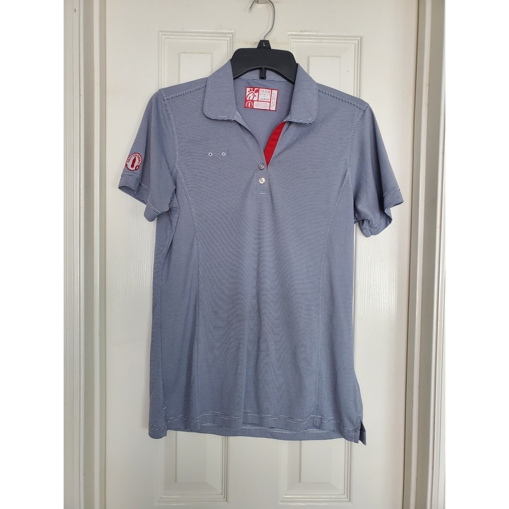 Chick-fil-A Team Style Oobe Polo Shirt Blue White Striped Uniform Top Size M